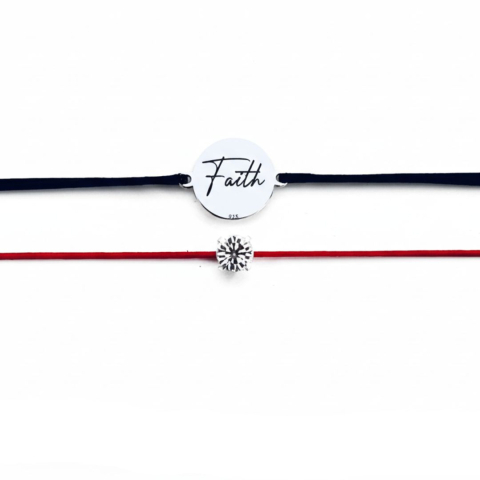 Cadouri personalizate – prietena / surori - Brățară argint, personalizată șnur reglabil - Faith