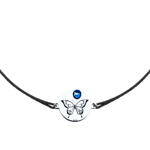 Bratara argint, personalizata snur reglabil - Fluture si Cristal