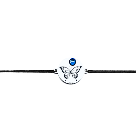 Bratara argint, personalizata snur reglabil - Fluture si Cristal  [2]