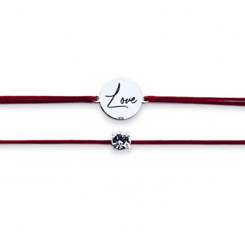 Cadouri personalizate – prietena / surori - Brățară argint, personalizată șnur reglabil - Love