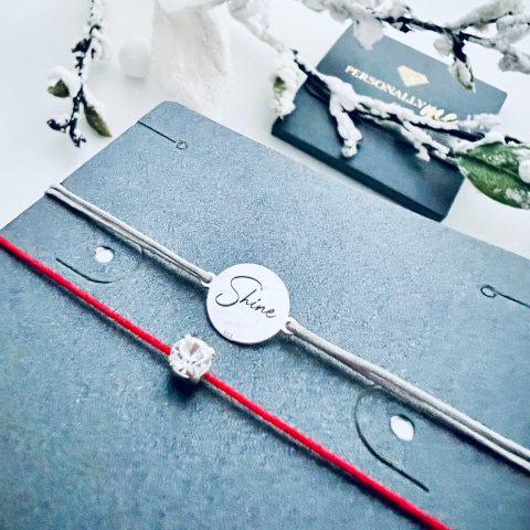 Cadouri adolescenti - Brățară argint, personalizată șnur reglabil - Shine