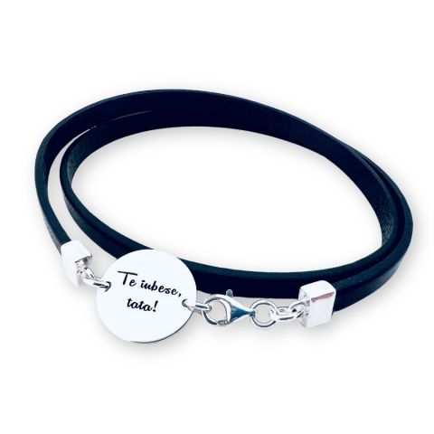 Bratara argint personalizata din piele - Te iubesc, tata [1]