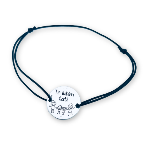 Bratara banut argint, snur reglabil textil Te iubim Tati [0]