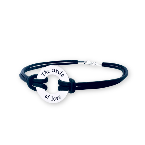 Bratara cu disc argint, snur piele naturala sau textil - The Circle of Love [1]