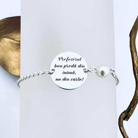 Bratara personalizata argint cu perla - Cadou doamna profesoara [2]
