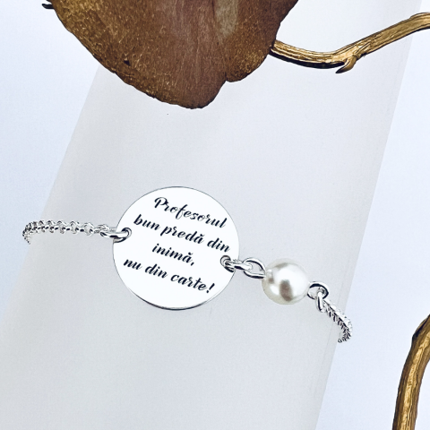 Bratara personalizata argint cu perla - Cadou doamna profesoara