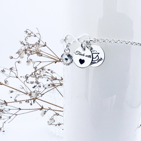 Bratari personalizate - Bratara doi banuti argint & charm infinit - Cadou Doamna invatatoare