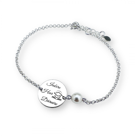 Livrare Express - Bratara gravata argint & perla cadou invatatoare