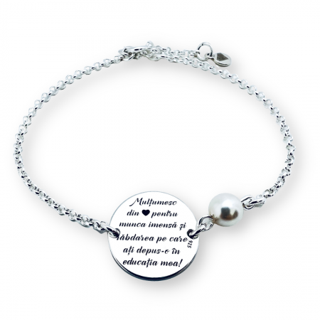 Bratara gravata argint & perla cadou invatatoare sau profesoara [1]