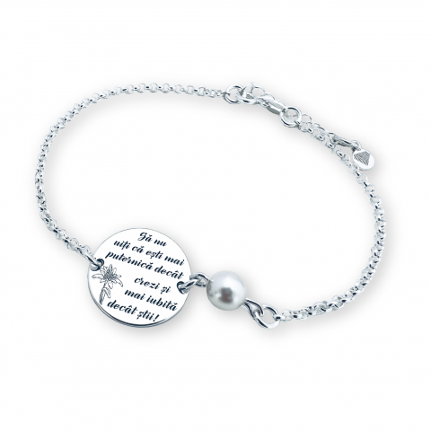 Bijuterii Personalizate - Bratara personalizata argint banut si perla - Sa nu uiti...