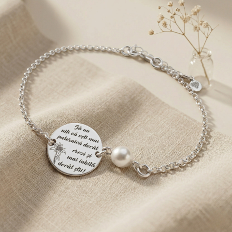 Bijuterii Personalizate - Bratara personalizata argint banut si perla - Sa nu uiti...