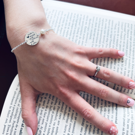 Bratara gravata argint & perla cadou educatoare [3]