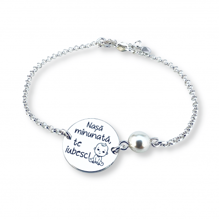 Bratara personalizata argint & perla Cadou pentru nasa [2]