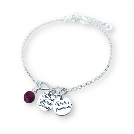 Bratara gravata argint dama cu charm Infinit si cristal Swarovski