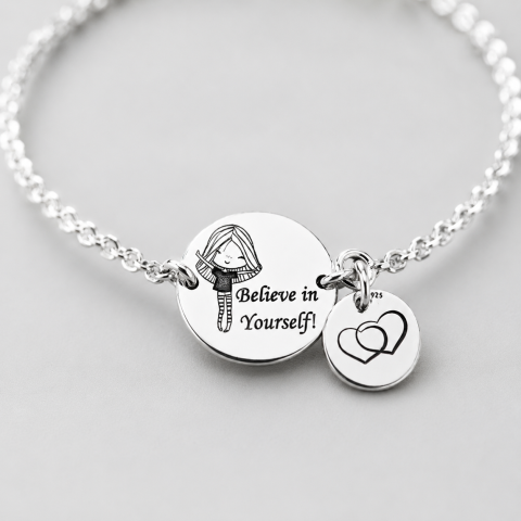 Cadouri Valentine’s Day / Ziua Indragostitilor - Bratara personalizata argint, doi banuti gravati - Believe in Yourself