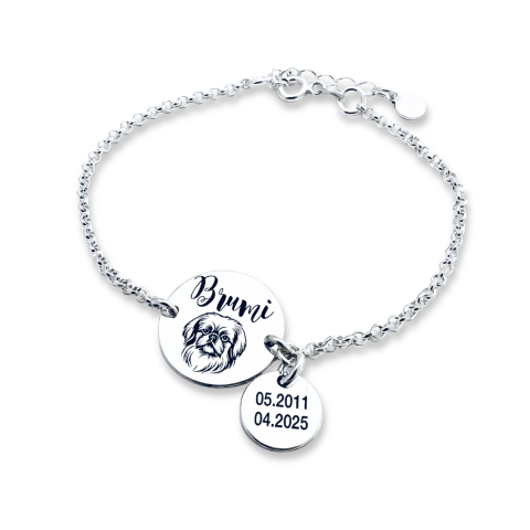 Cadouri adolescenti - Bratara personalizata argint cu banuti gravati - Nume si simbol catelus