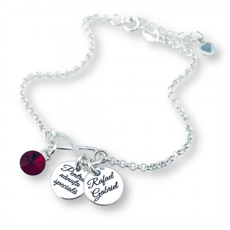 Bratara personalizata argint doi banuti - Nume si simbol bebelus [1]