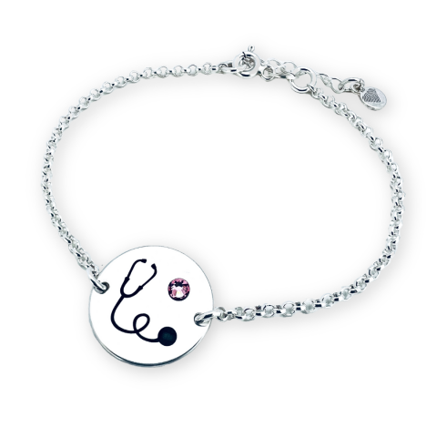 Bratari piele - argint - Bratara personalizata argint cu cristal - Cadou absolventă Medicină