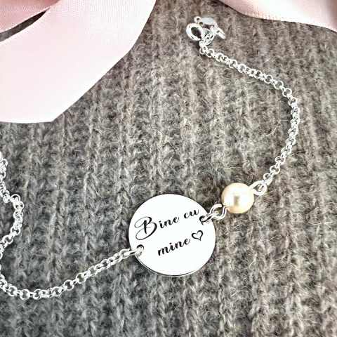 Bijuterii Personalizate - Bratara personalizata argint cu perla - Bine cu mine