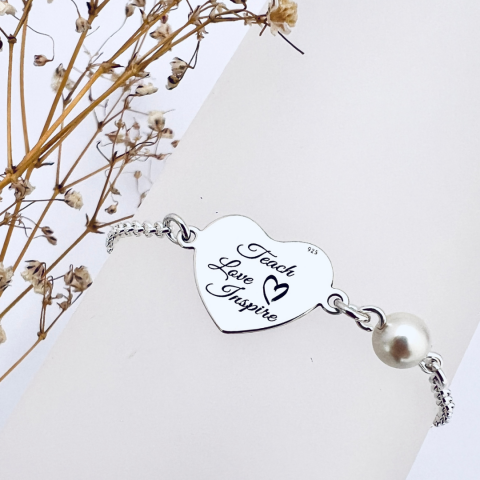 Bratari piele - argint - Bratara personalizata cadou educatoare din argint cu perla