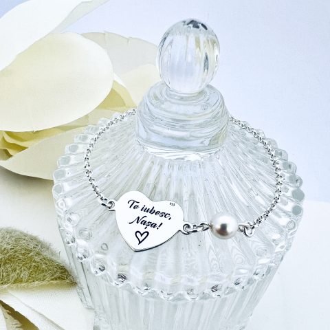 Cadouri de Craciun pentru nasi - Bratara personalizata cadou Nasa din argint cu perla