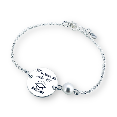 Bratara personalizata argint cu perla - Profesor de nota 10