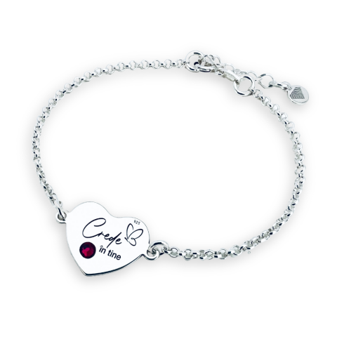 Bijuterii Personalizate - Bratara personalizata argint inima argint si cristal - Crede in tine