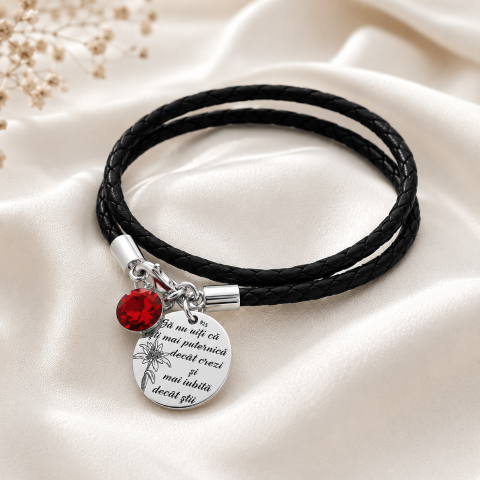 Bratari piele - argint - Bratara Personalizata Snur piele - Cadou pentru ea