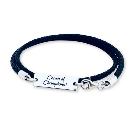 Bijuterii Personalizate - Bratara personalizata argint, snur dublu piele - Coach of Champions