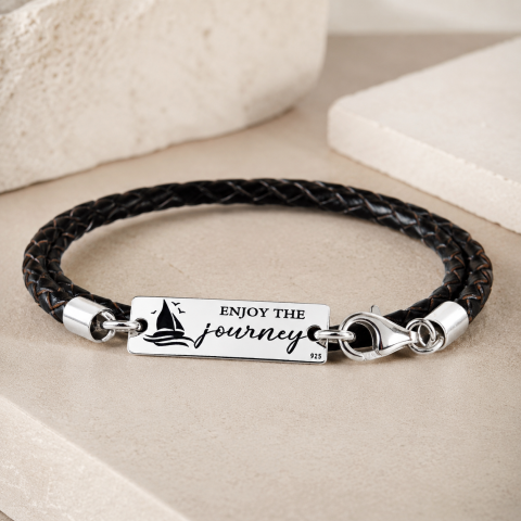 Bijuterii Personalizate - Bratara snur piele personalizata pentru adolescenti: Enjoy the Journey