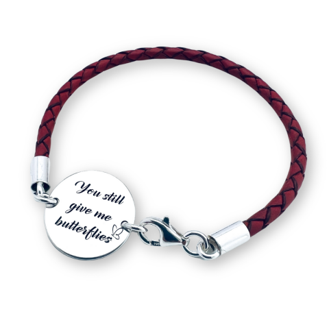 Bijuterii de vara - Summer Vibes - Bratara personalizata argint, snur impletit piele dama - Butterflies