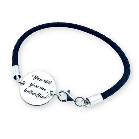 Bratara personalizata argint, snur impletit piele dama - Butterflies [1]