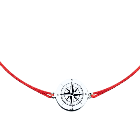 Bratari argint barbati personalizate - Brățară personalizată argint cu Busolă – șnur reglabil