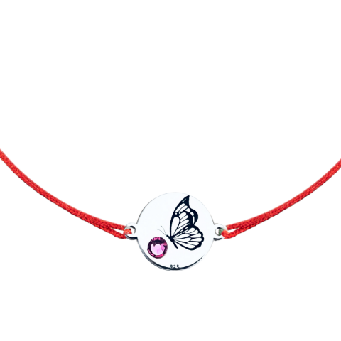 Idei de cadouri botez / mot personalizate - Bratara personalizata argint, snur reglabil - Fluturas si Cristal