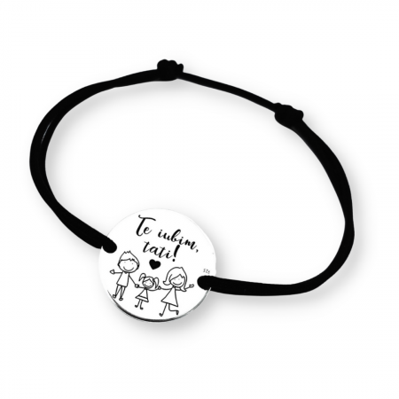 Bratari argint barbati personalizate - Bratara gravata Te iubim, Tati din argint si snur reglabil