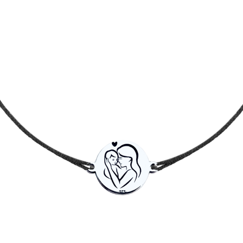 Bratari argint barbati personalizate - Bratara personalizata argint, snur reglabil Simbol Mama & Bebe