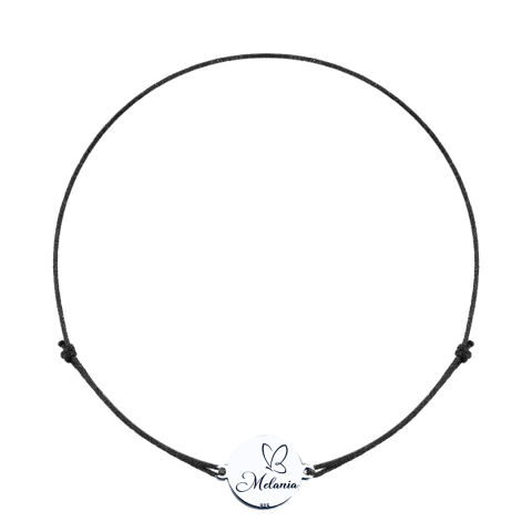 Bratara personalizata argint, snur reglabil Nume si Fluturas [2]