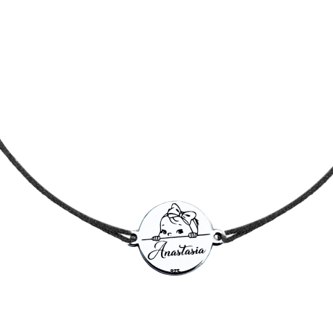 Cadouri sub 150 lei - Bratara argint, personalizata snur reglabil Nume Simbol bebelus