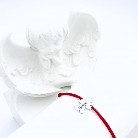 Bratari argint cu nume pentru copii - Bratara personalizata din argint, snur reglabil, pandantiv ingeras