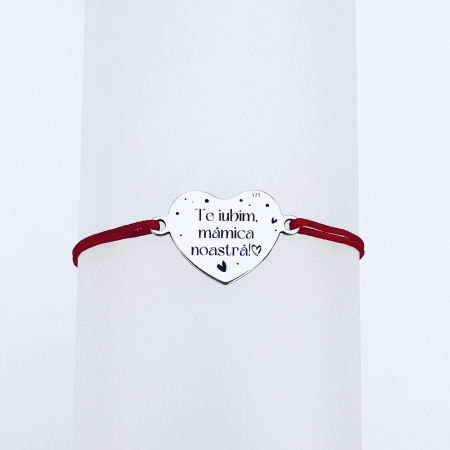 Bratara gravata, cu inima argint personalizata Cadou Bunica [2]
