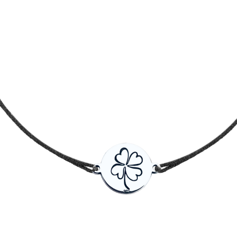 Bratari argint barbati personalizate - Bratara personalizata argint, snur reglabil Trifoi