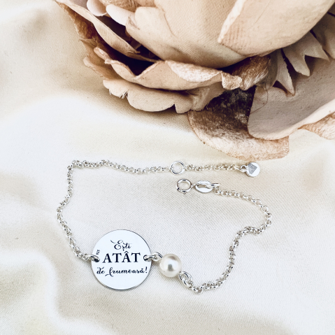 Bratara gravata argint & perla - Cadou mireasa