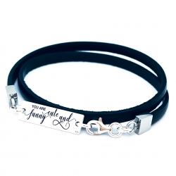 Bratara personalizata argint, snur plat dublu piele Noi trei si-o lume intreaga [3]