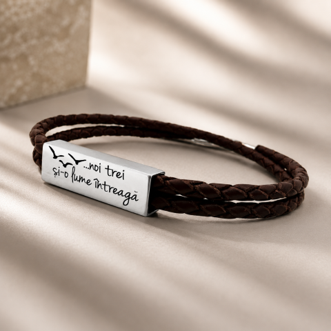 Bratari argint barbati personalizate - Bratara barbateasca personalizata pandantiv 3D argint snur piele
