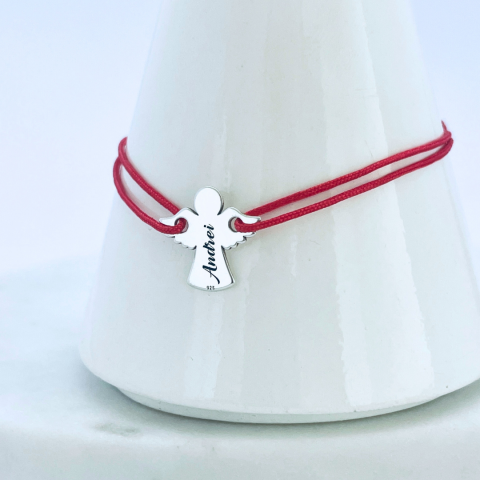 Bratara personalizata, snur reglabil, pandantiv argint ingeras - Andrei [0]