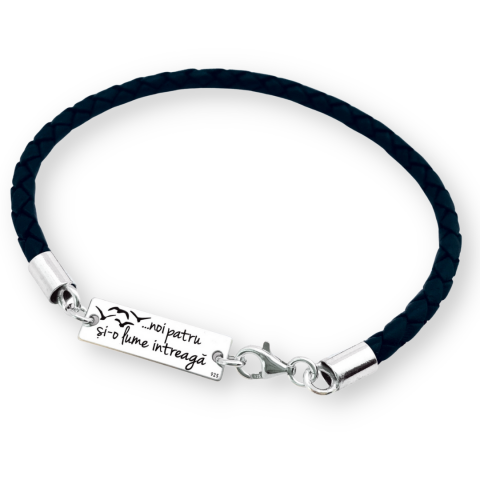 Bratara piele pentru barbati placuta argint - ...Noi patru si-o lume intreaga [0]