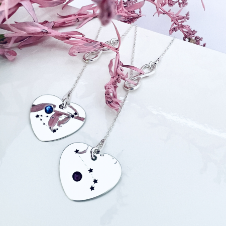 Lantisor argint asimetric gravat, charm infinit si inimioara - Constelatii [2]