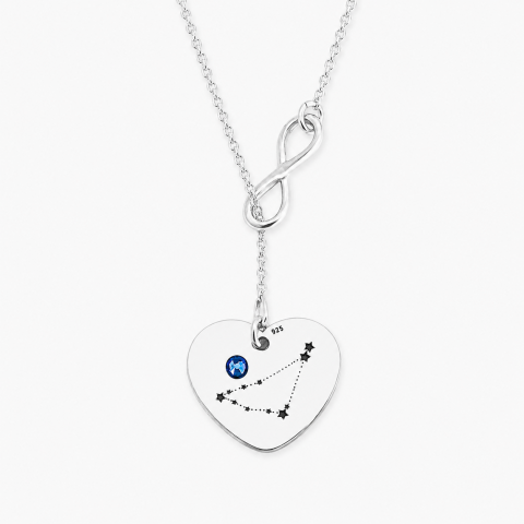 Cadouri pentru Mama / Bunica personalizate - Lantisor argint asimetric gravat, charm infinit si inimioara - Constelatii