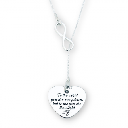 Cadouri personalizate Sfanta Maria - Lantisor din argint asimetric gravat, charm infinit si inimioara