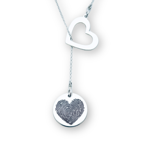 Lantisor din argint asimetric gravat, charm inimioara - Amprenta [1]